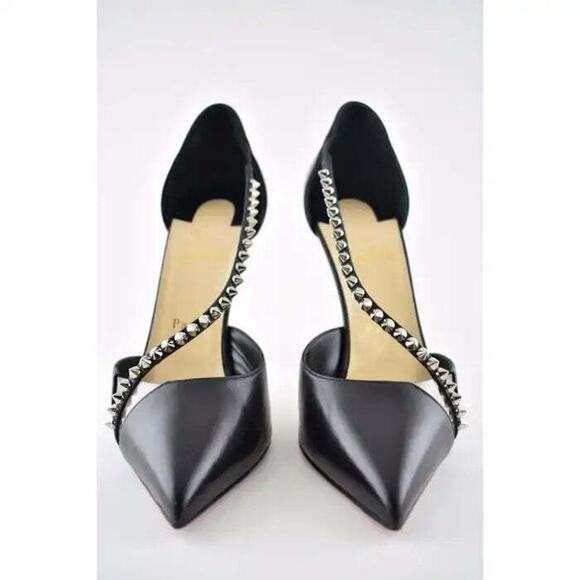 Christian Louboutin Spike Cross 100 Black PVC Silver Criss Strap Heel Pump 35.5 - Picture 6 of 12